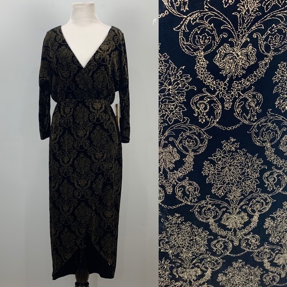 NWT- Alice + Olivia Velvet Baroque Dress- Black/Gold